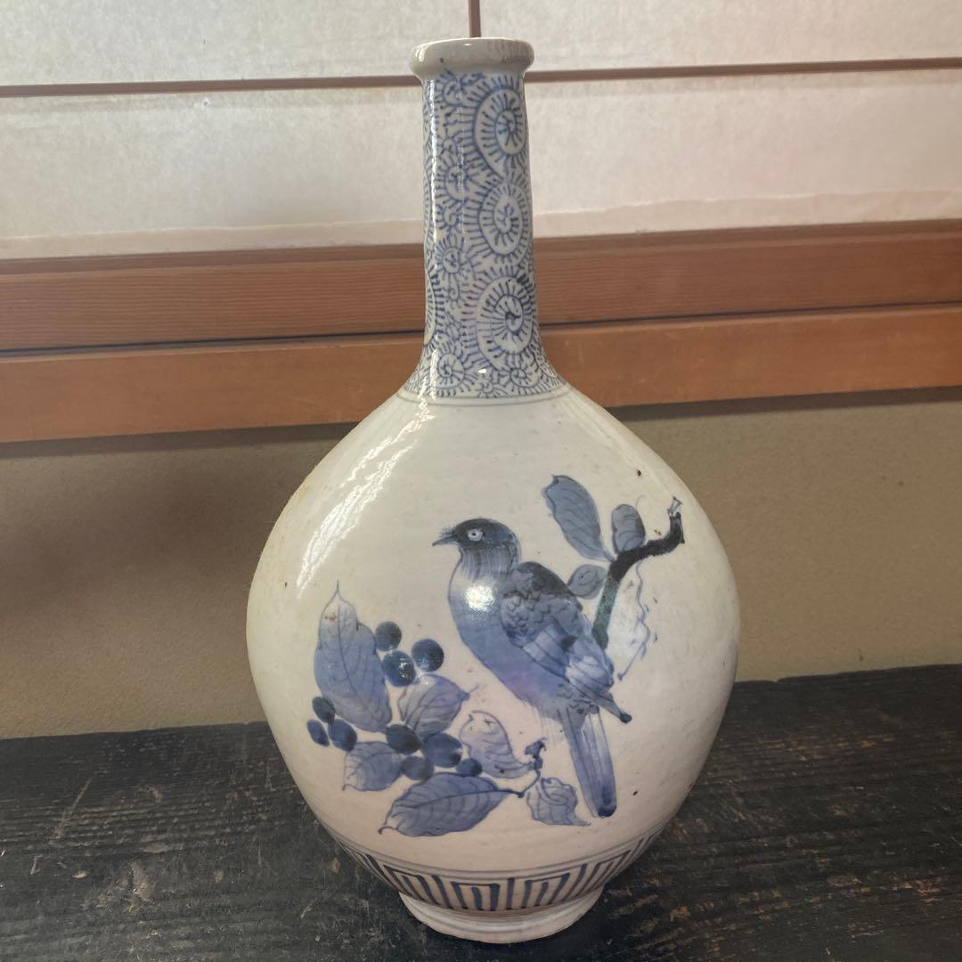 専用　切米焼　染付たこ唐草鳥文大徳利