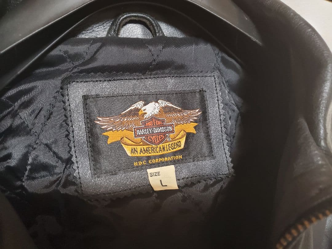 【希少】　ハーレー革ジャン　ファイヤーパターン レザージャケット刺繍 L 黒