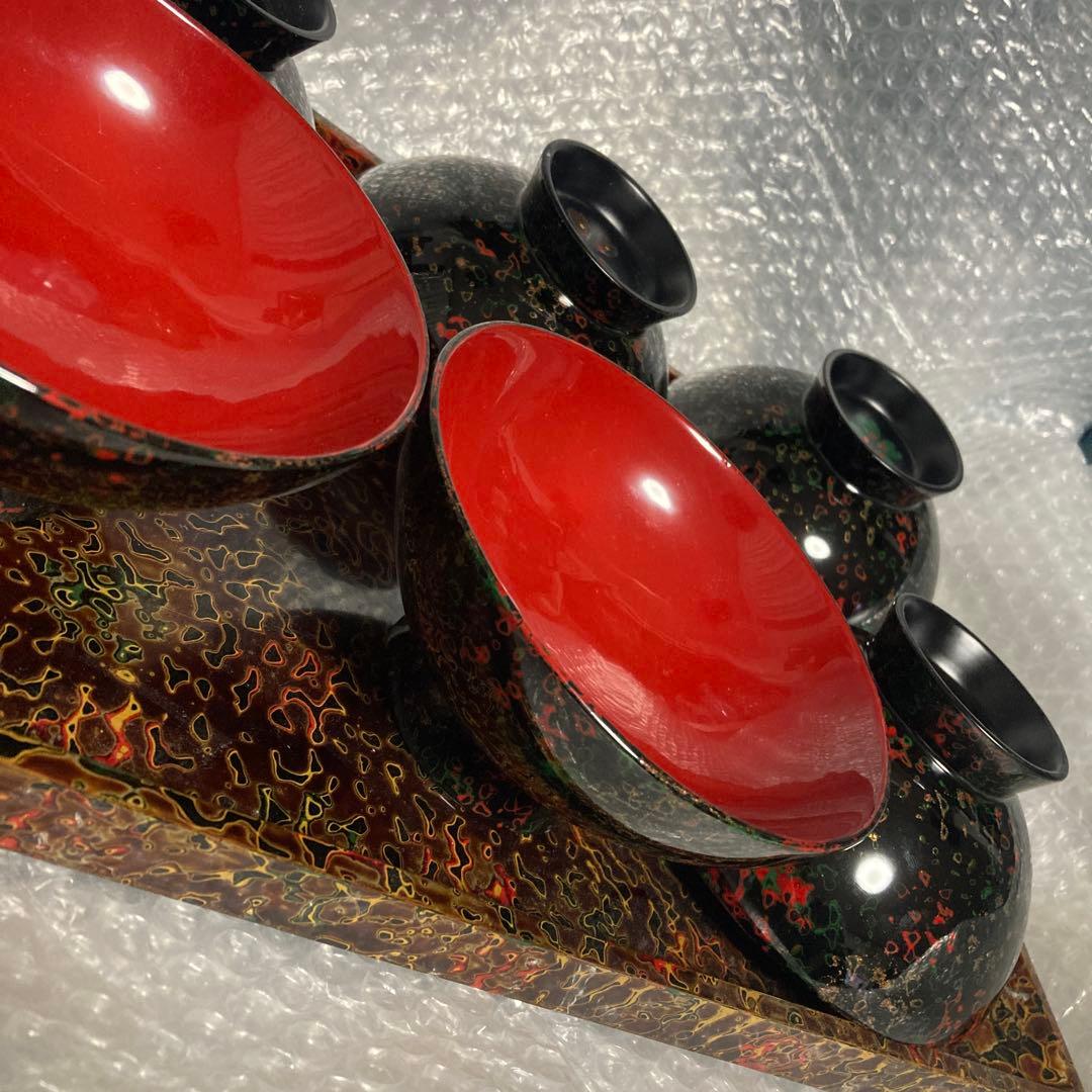 伝統工芸津軽漆　手描き桜汁椀　お盆