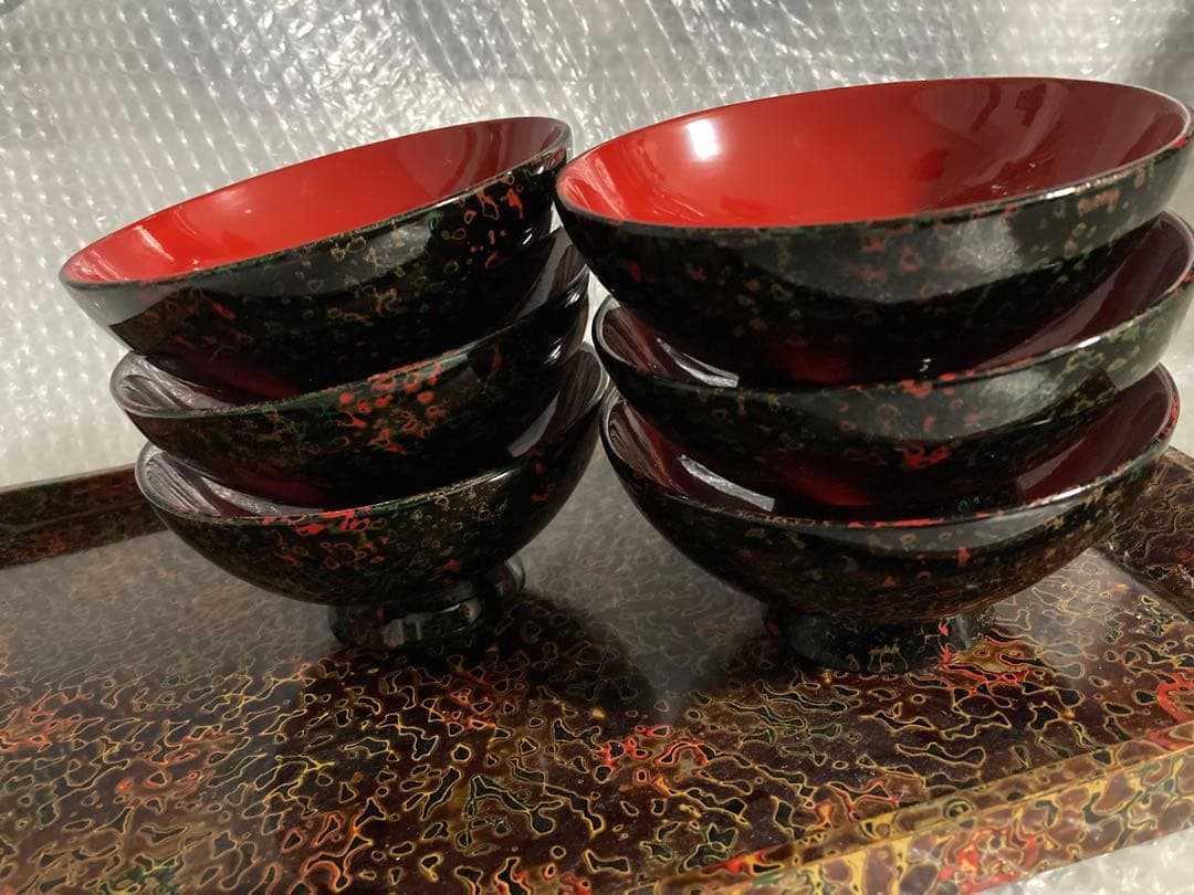 伝統工芸津軽漆　手描き桜汁椀　お盆