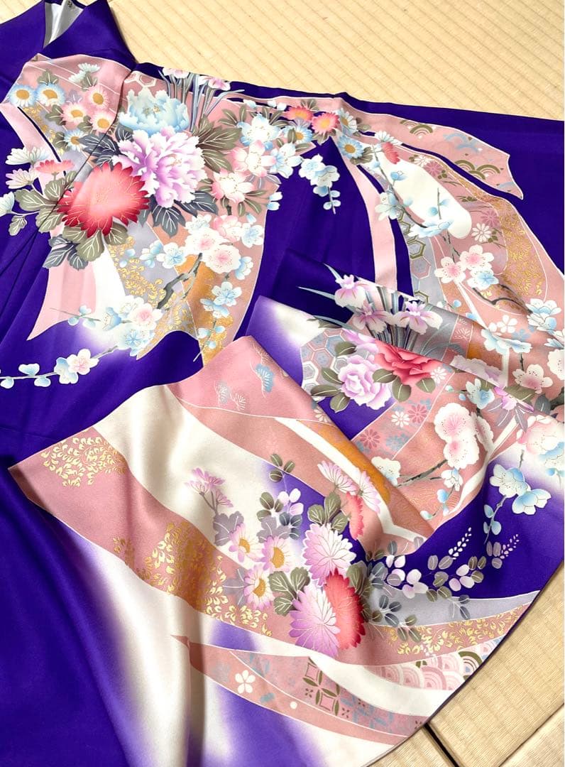 振袖 青紫 束ね熨斗