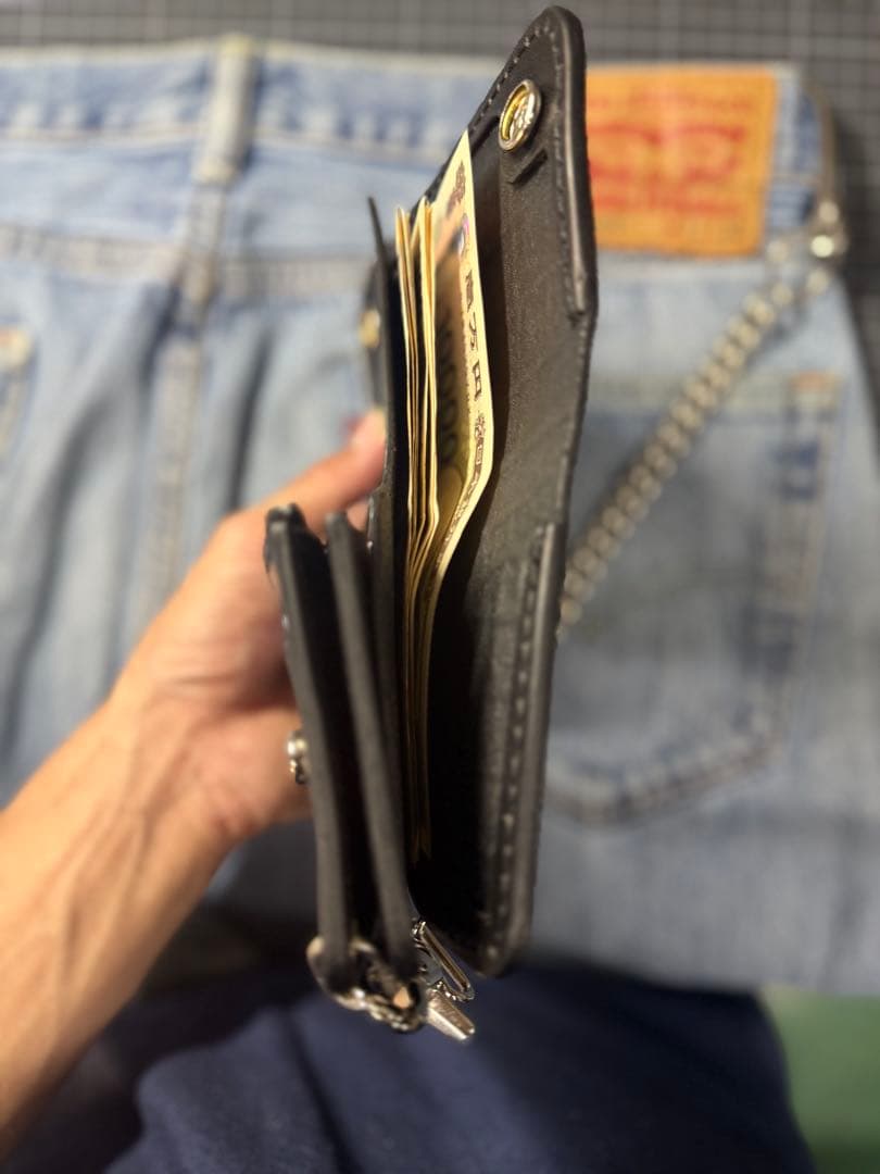 クロコ型押しレザー　ミドルトラッカーウォレット　シルバー925アポロコンチョ