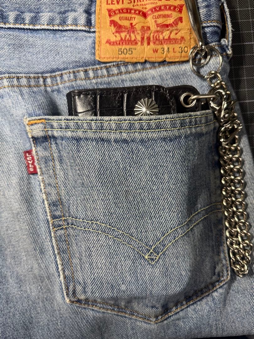 クロコ型押しレザー　ミドルトラッカーウォレット　シルバー925アポロコンチョ