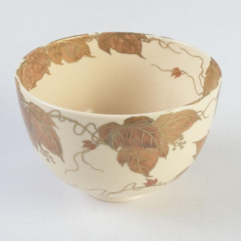 茶道具　京焼　清閑寺窯　杉田祥平造　色絵　蔦図　茶碗　共箱　V　9655