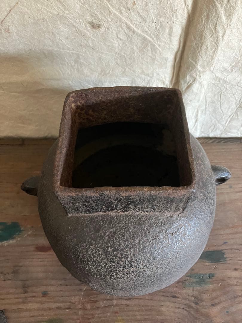 茶釜　湯釜　四方口茶釜　四方口釜　茶道具　南部鉄器　蓋付き　箱付き