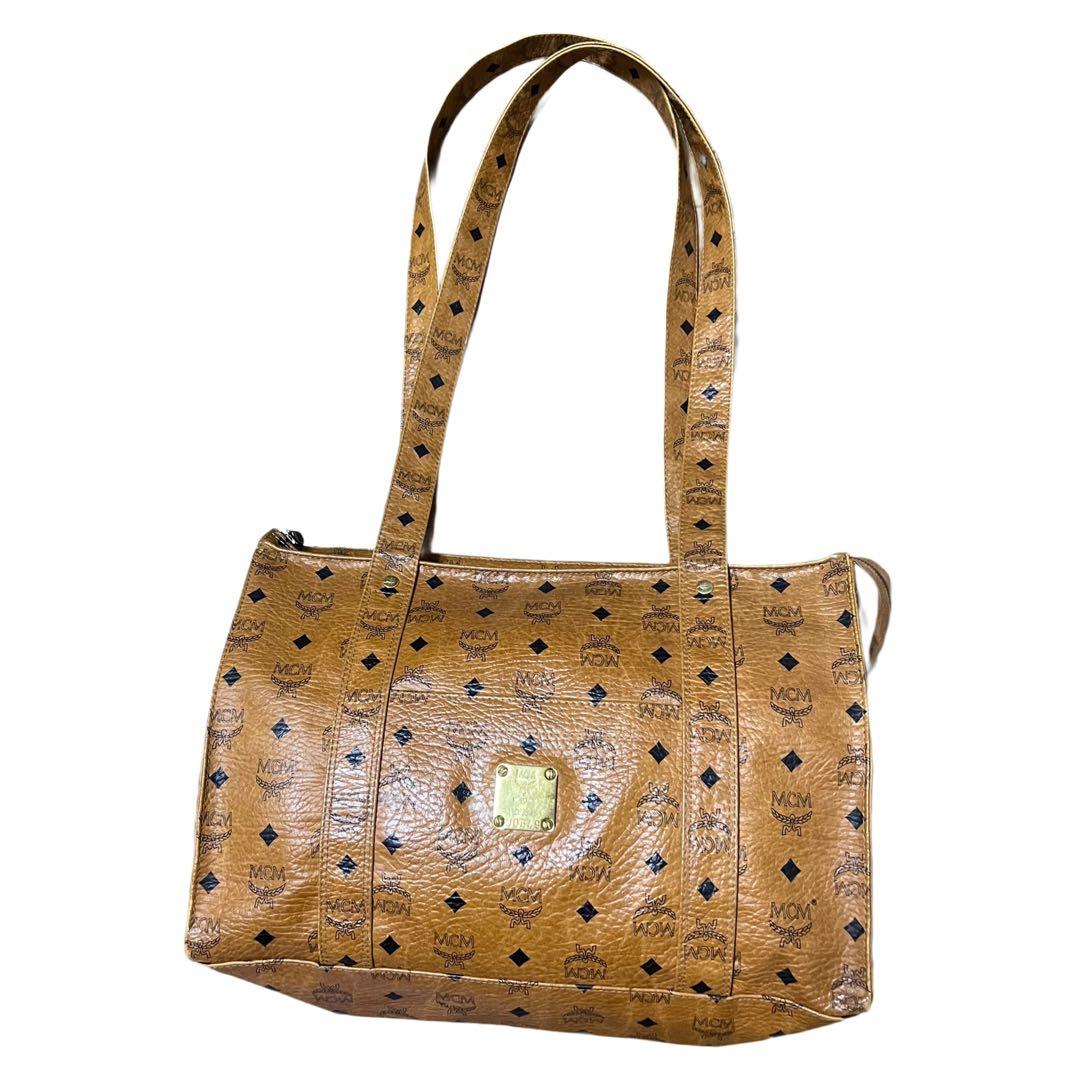 MCM トートバッグ　ヴィセトス柄　レザー　肩がけ　茶　ブラウン