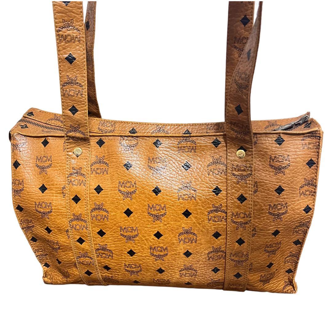 MCM トートバッグ　ヴィセトス柄　レザー　肩がけ　茶　ブラウン