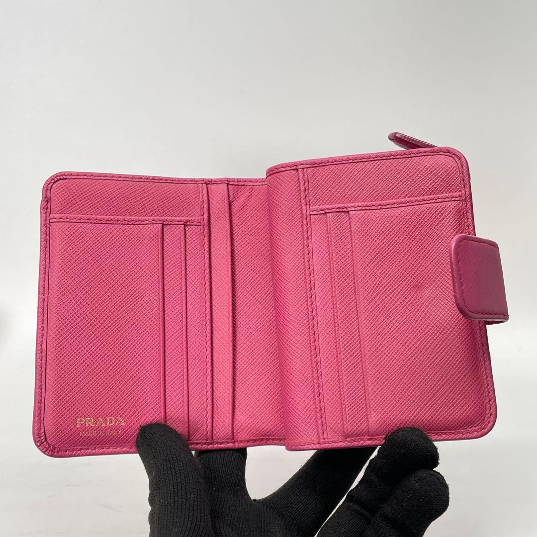 2814 PRADA プラダ 折り財布 コンパクトウォレット ピンク レザー