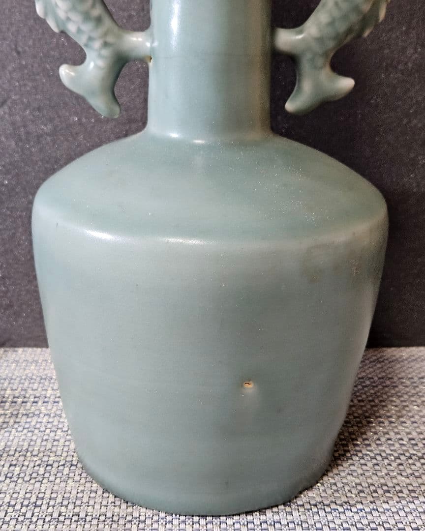 中国古美術　中国古陶磁器　鈞窯系　汝窯系　天青釉　双魚耳　大瓶　花入　オブジェ