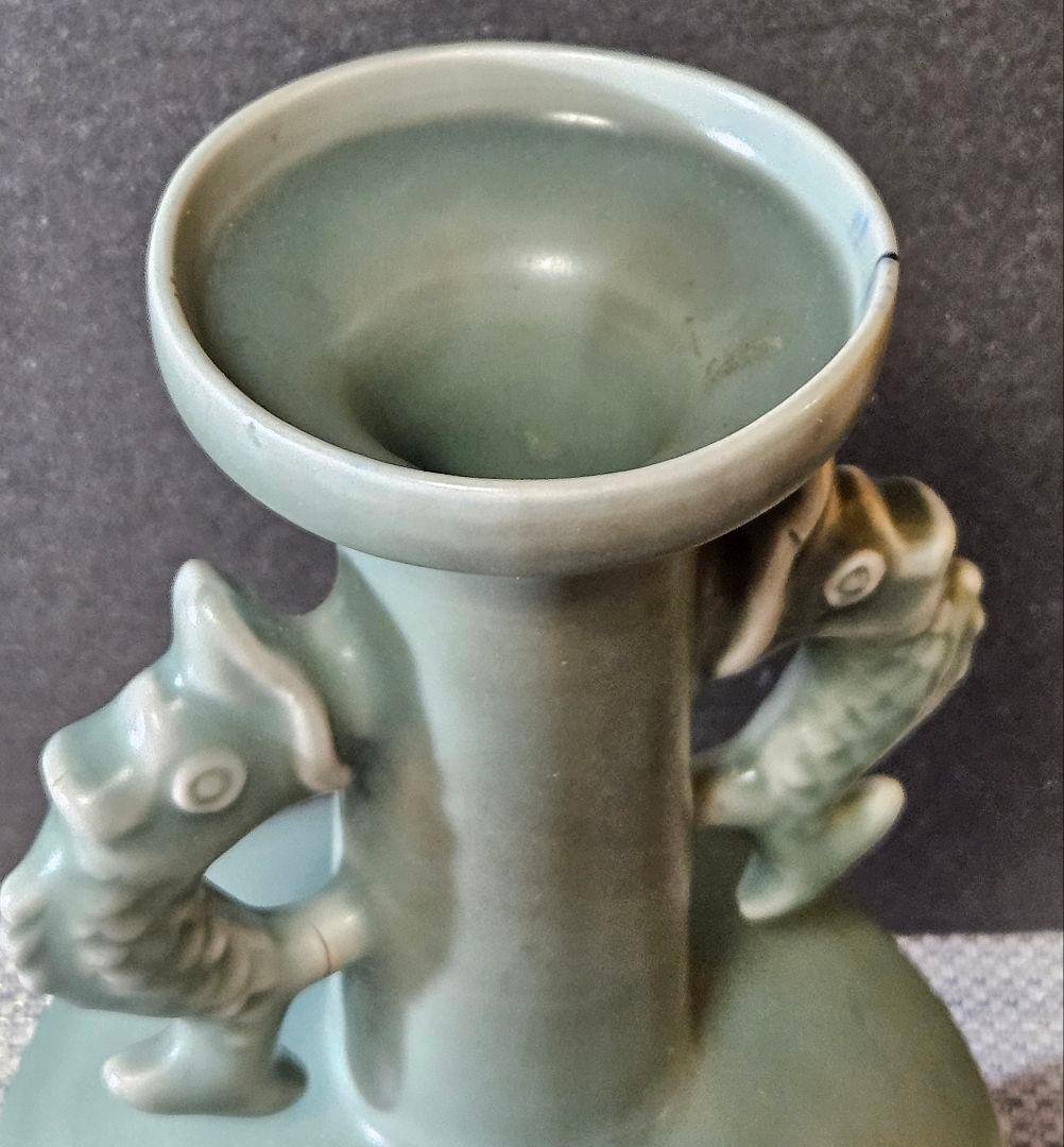 中国古美術　中国古陶磁器　鈞窯系　汝窯系　天青釉　双魚耳　大瓶　花入　オブジェ