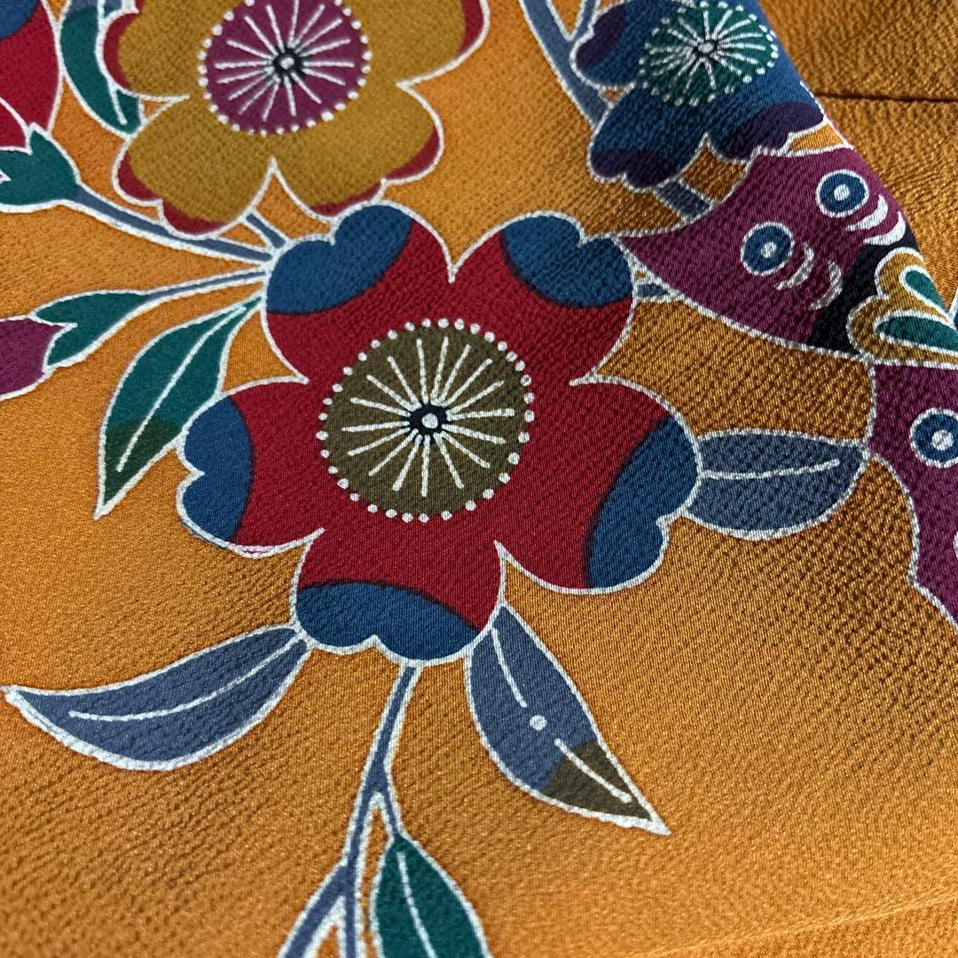 特価品！カラシ色　雅な京紅型振袖6点フルセット+帯揚げ１枚おまけ 蝶と四季の花