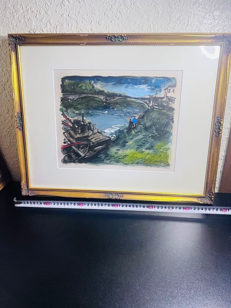 風景 パステル画 金色フレーム 約30cm x 40cm