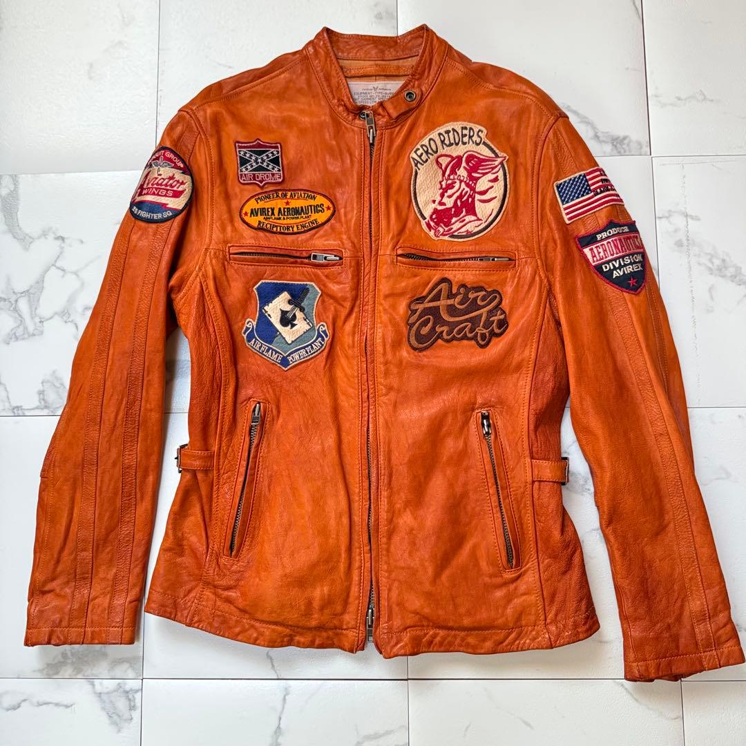 AVIREX アヴィレックス ゴートスキン パッチ シングルライダースジャケット