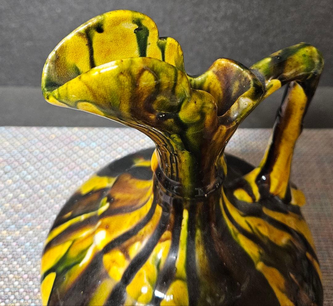 中国古美術　中国古陶磁器　古玩　時代物　遼三彩　鶏頭鶏冠形　手付水注　水瓶　酒瓶