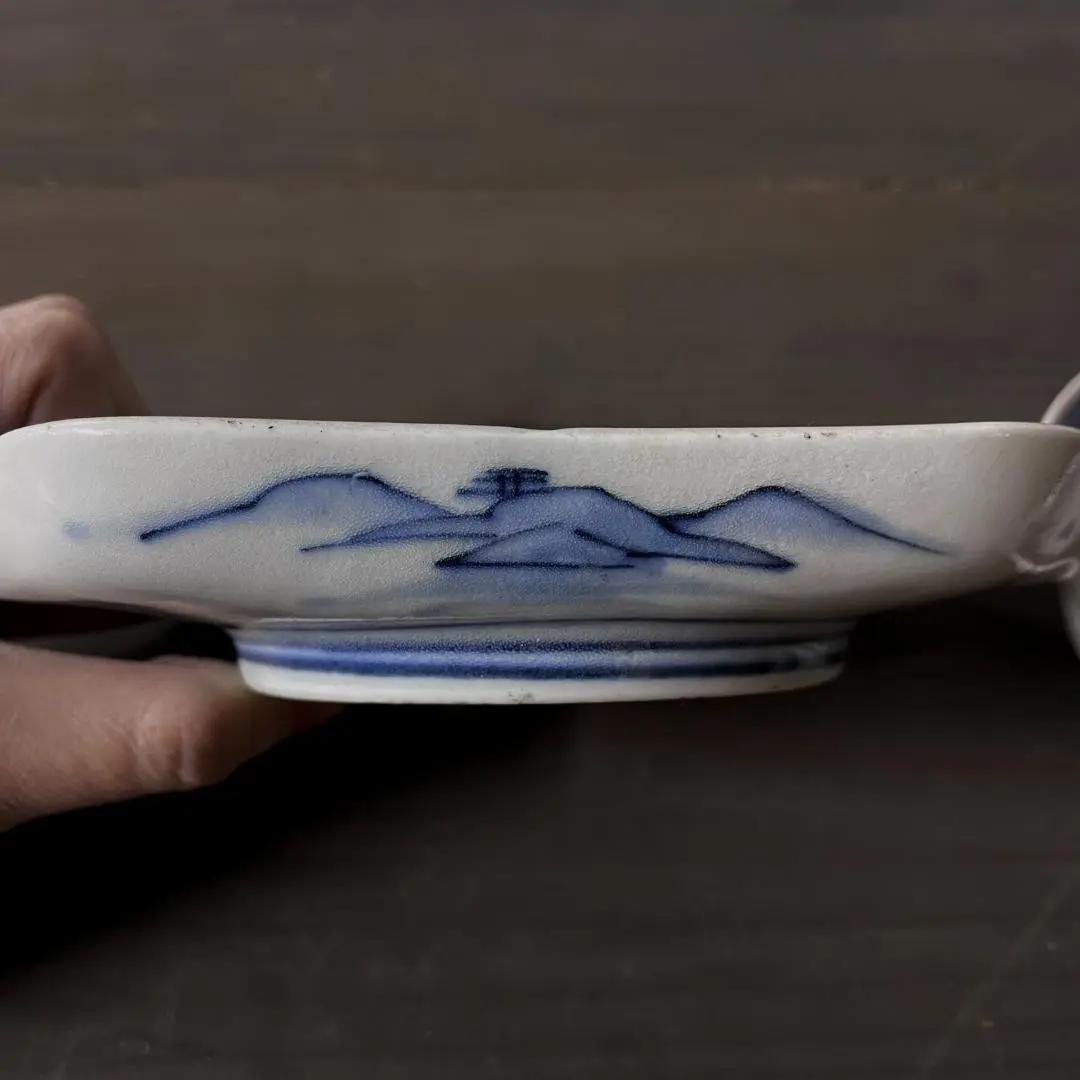 ◆129◆　＊江戸時代　古伊万里　山水画金彩染付長方皿　骨董　和食器　金彩　2枚