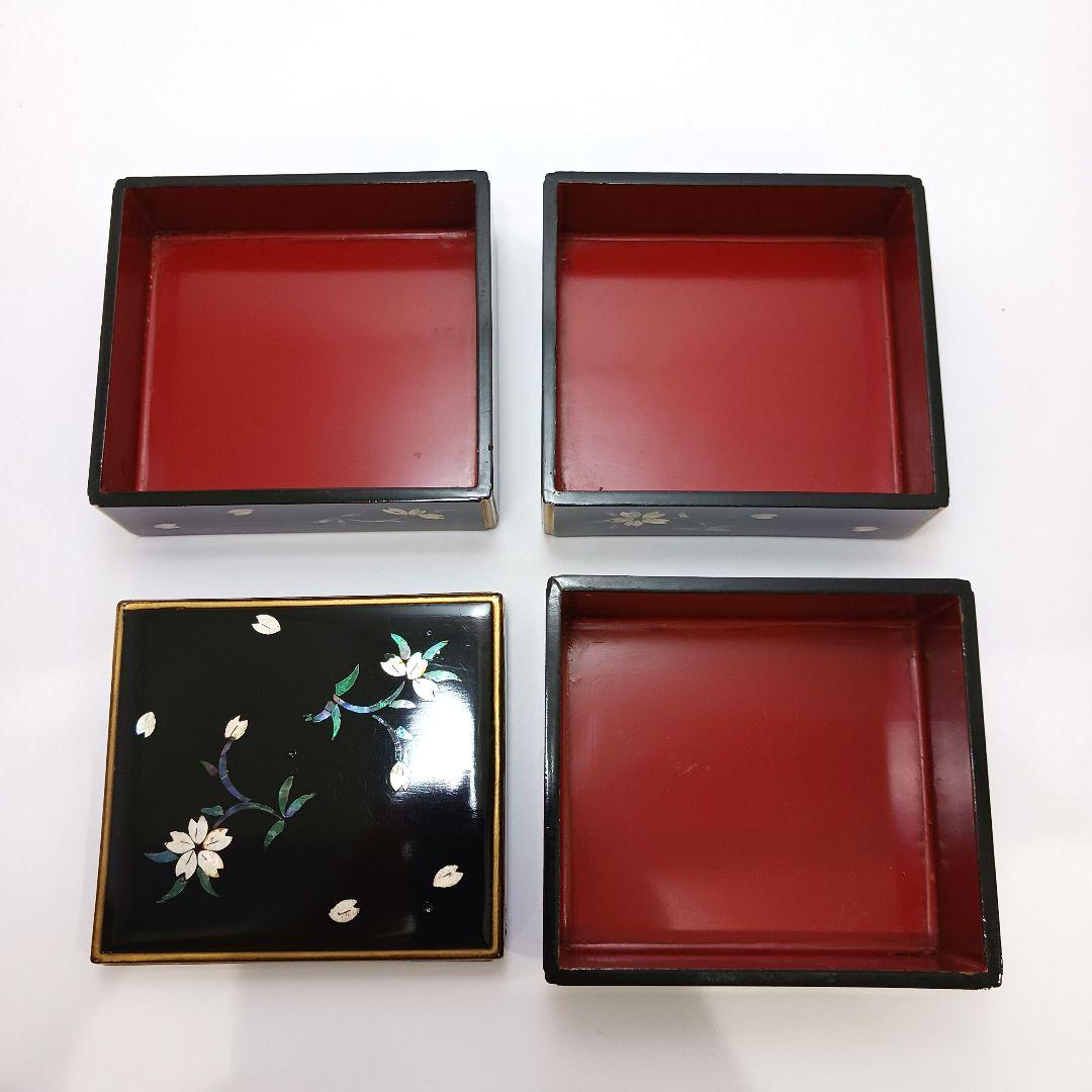 Y2447-6 長崎螺鈿 青貝蒔絵 三段重箱 共箱　う