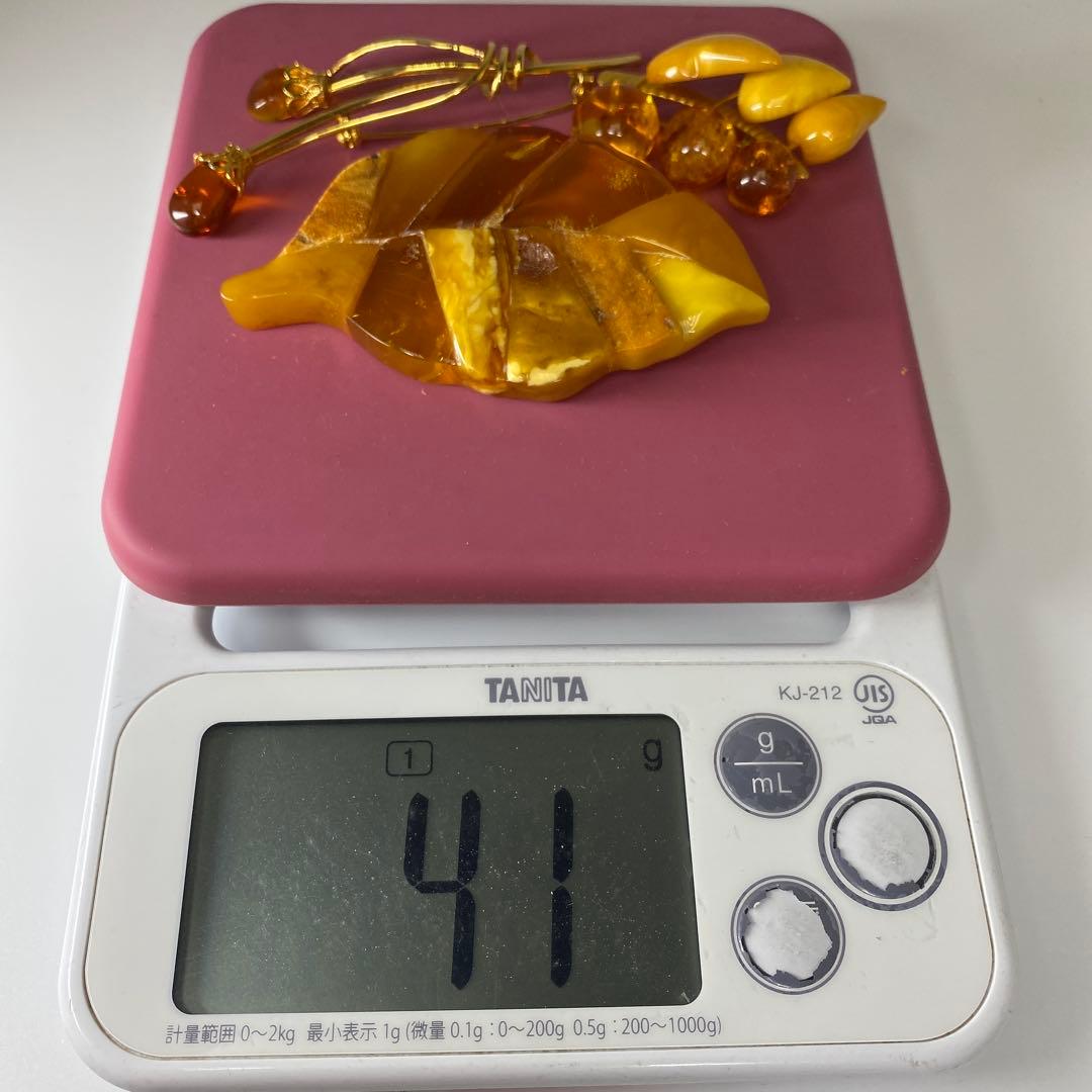 本蝋琥珀　特大ブローチ等　3点　41g 東な7-0315☆2F