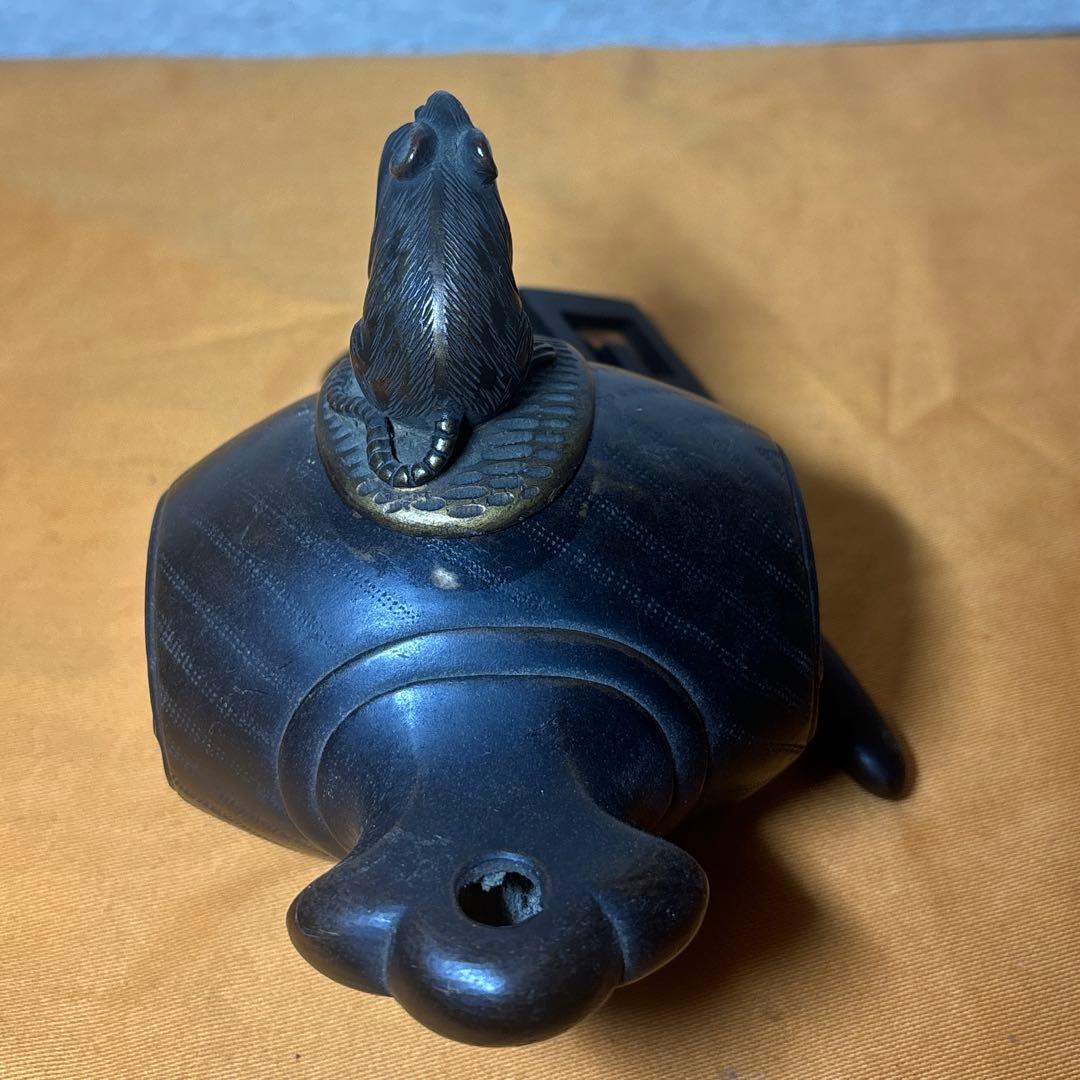 唐銅 福槌に鼡 置物 銅香炉 打ち出の小槌に鼠小判