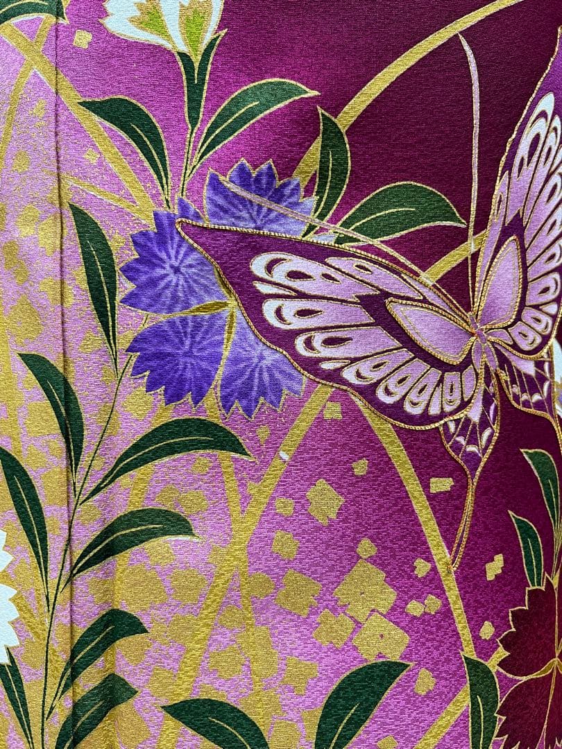 振り袖　フルセット　別誂長襦袢付　金彩加工　金駒刺繍　成人式　蝶々　643