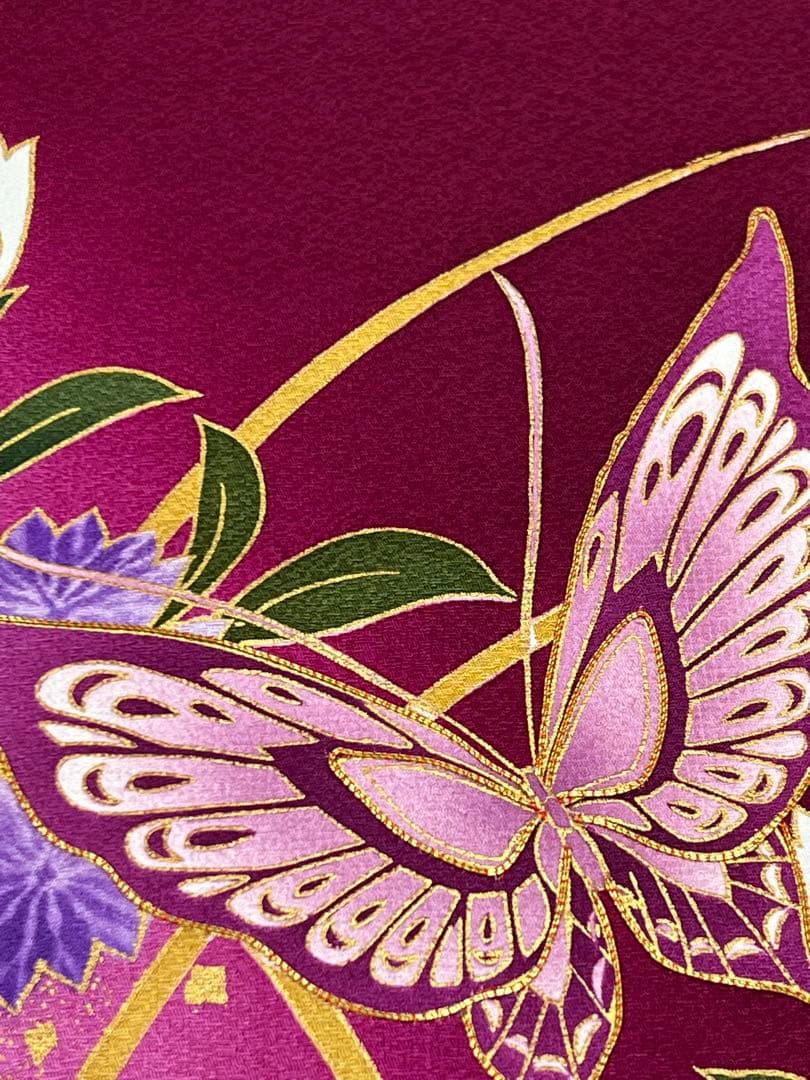 振り袖　フルセット　別誂長襦袢付　金彩加工　金駒刺繍　成人式　蝶々　643