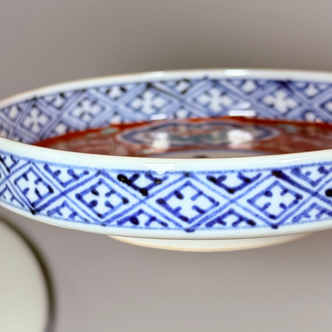 江戸期　大聖寺伊万里　金襴手三方龍壽文小皿　5客　日本料理　懐石　骨董　古美術