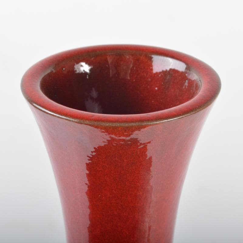 森山焼　赤焼　四代目　鈴木静邨作　紅彩鶴首花瓶　共箱　V　4186A