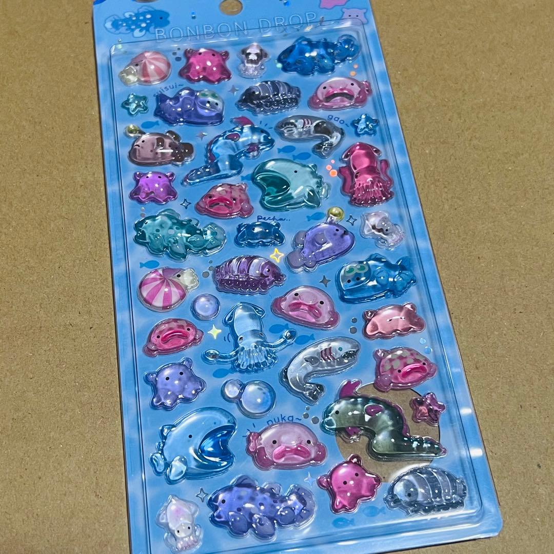 ボンボンドロップシール　水族館限定　海水魚、海獣、深海魚　３個セット