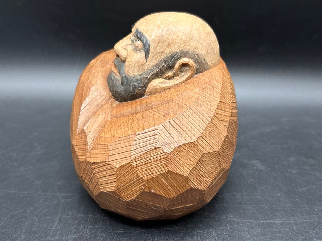 【希少品】秀作(在銘) 讃岐彫 一刀彫 達磨　だるま　木彫り　置物　縁起物