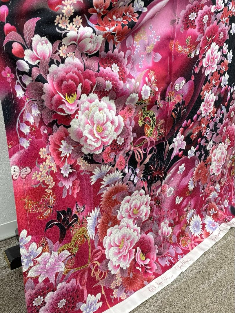 ブランド振袖 仮絵羽 Angel Heart 銀通し 正絹 未仕立て品 八掛付き