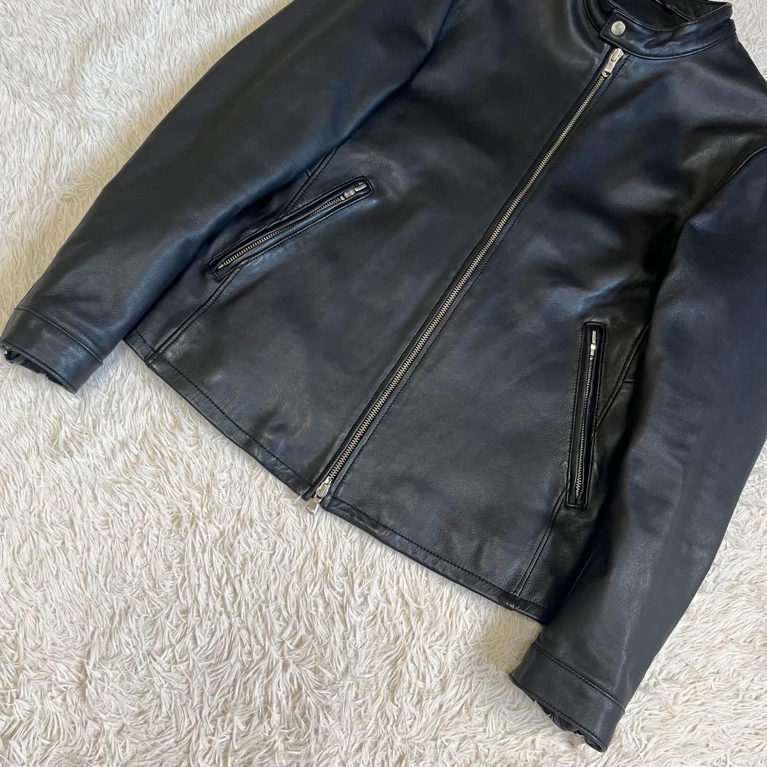 【美品】ユナイテッドアローズ 羊革 シングルライダース レザージャケット 黒 L
