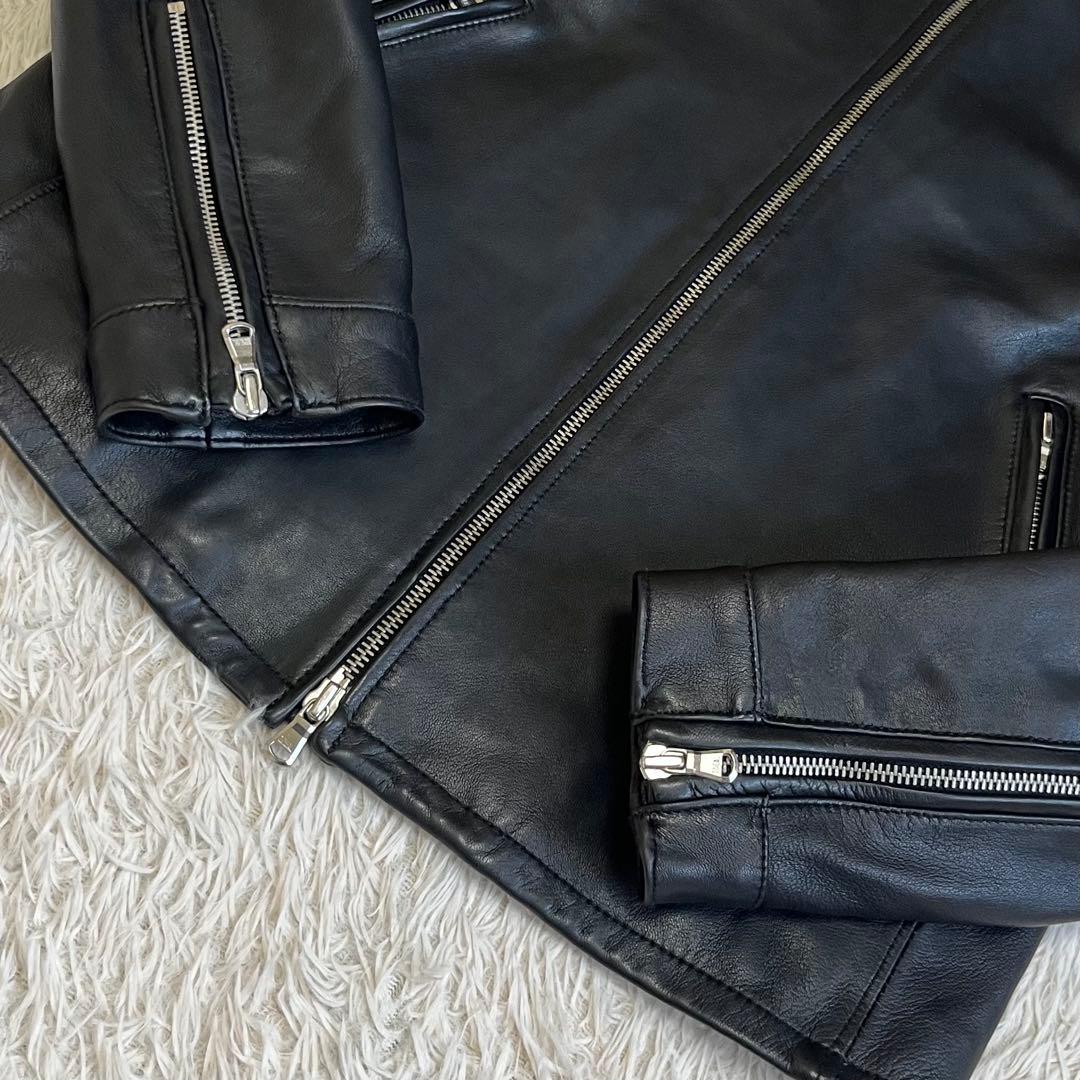 【美品】ユナイテッドアローズ 羊革 シングルライダース レザージャケット 黒 L