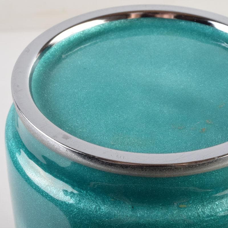 七宝焼　青釉　菖蒲文　筒瓶　花瓶　V　9134