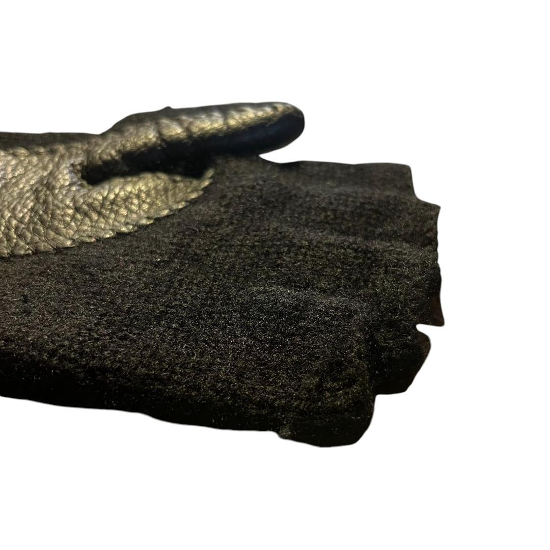 現行品 カシミヤ100% HERMES 《リオネル》 グローブ レザー 黒 M