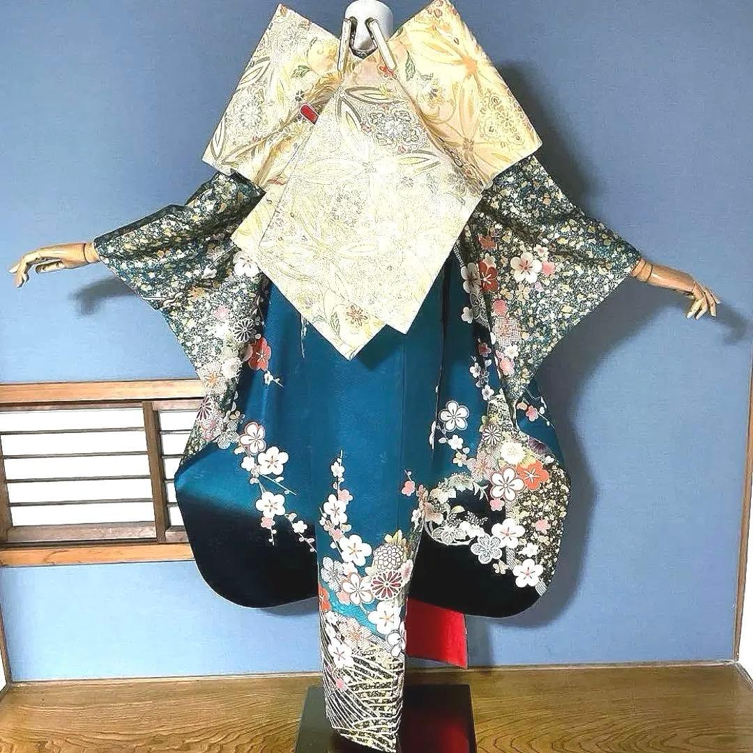 振袖フルセット　手描き友禅　紋意匠　成人式振袖　振袖　裄丈68