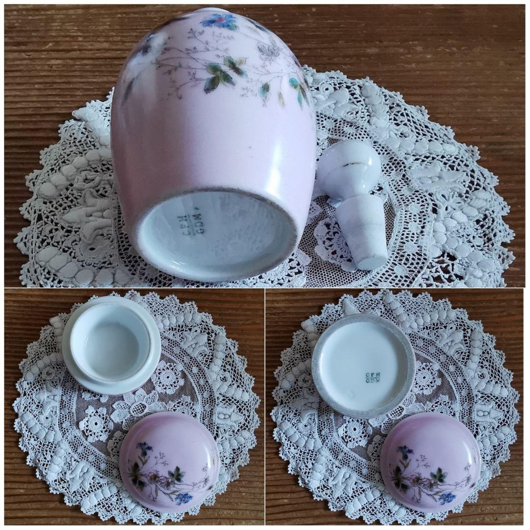 アンティーク リモージュ焼 手描き ビクトリアドレッシングセット ボトル＆宝石箱