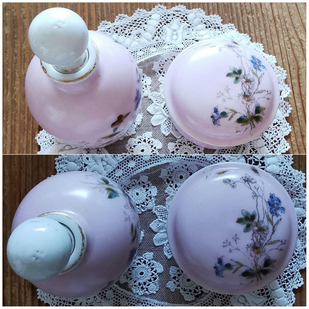 アンティーク リモージュ焼 手描き ビクトリアドレッシングセット ボトル＆宝石箱