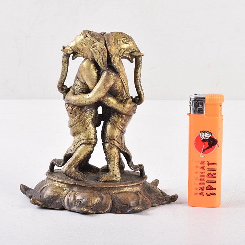 仏教美術　古銅　時代唐物　チベット仏　歓喜天　ガネーシャ　置物　M　R9059