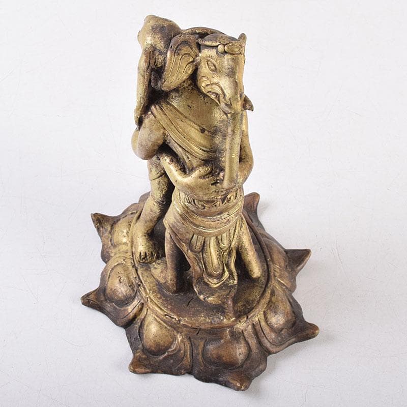 仏教美術　古銅　時代唐物　チベット仏　歓喜天　ガネーシャ　置物　M　R9059