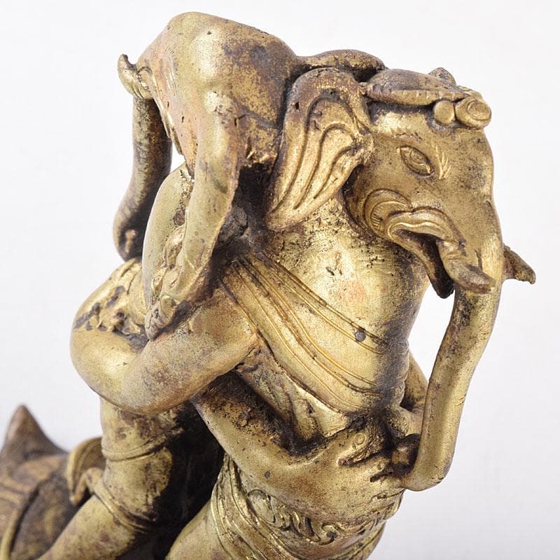 仏教美術　古銅　時代唐物　チベット仏　歓喜天　ガネーシャ　置物　M　R9059