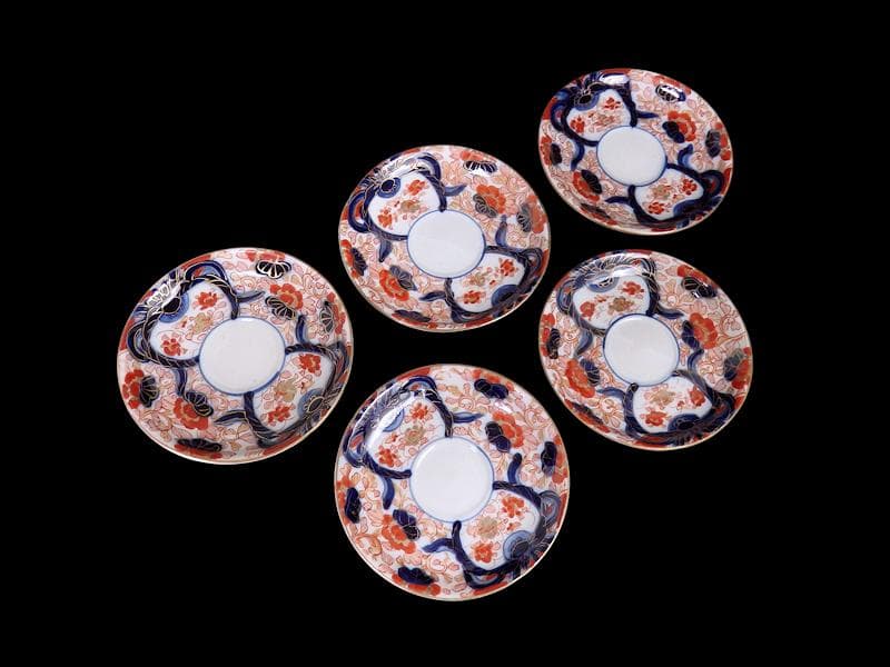 古伊万里　金襴手　花鳥紋に鳳凰の図　４寸皿　５枚　D047AS-DBu