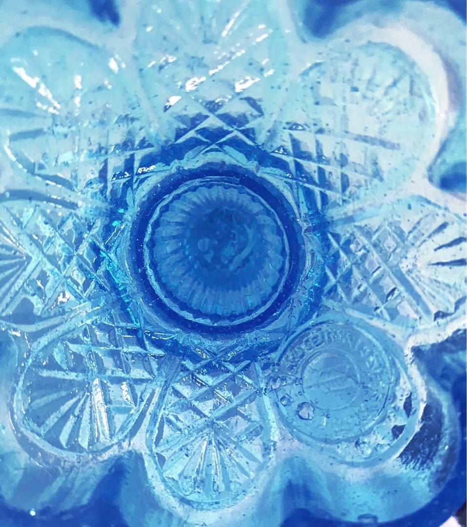 632 卓上ランプ　明治期　インテリア　青ガラスランプ　アンティークランプ