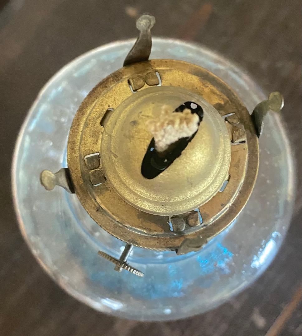 632 卓上ランプ　明治期　インテリア　青ガラスランプ　アンティークランプ