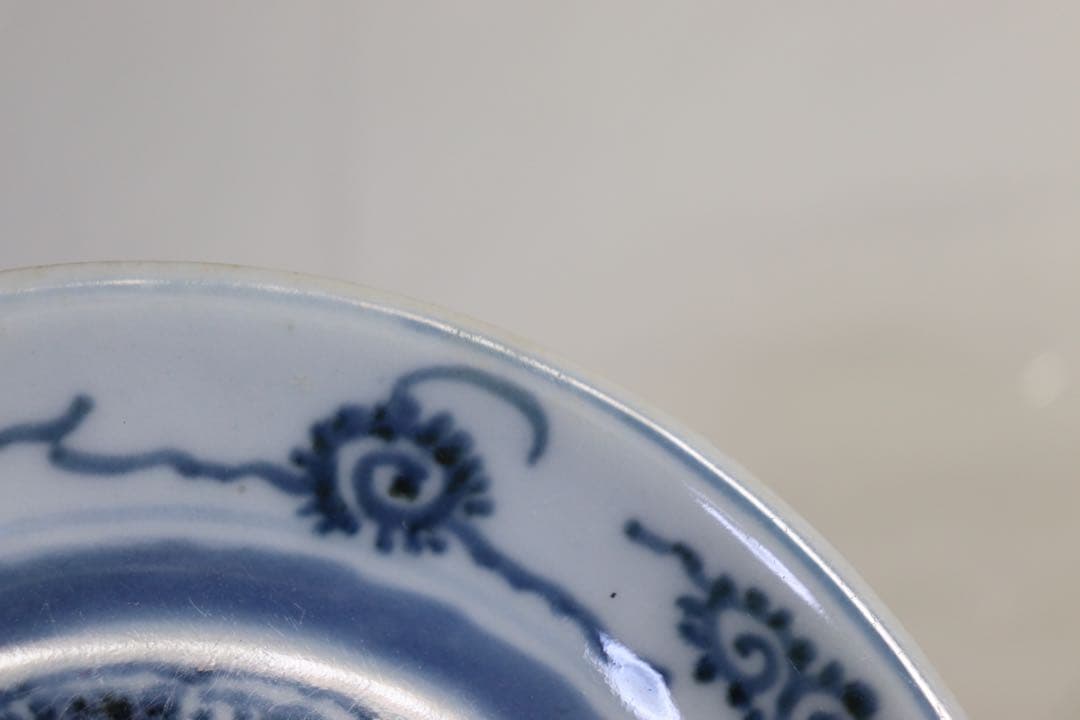 1114中国　明時代　青華葵鳳紋中皿　送料込み1118