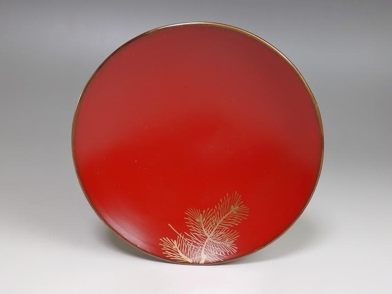 金蒔絵　若松の図　朱塗吸物椀　木製品　５客　A-FFm