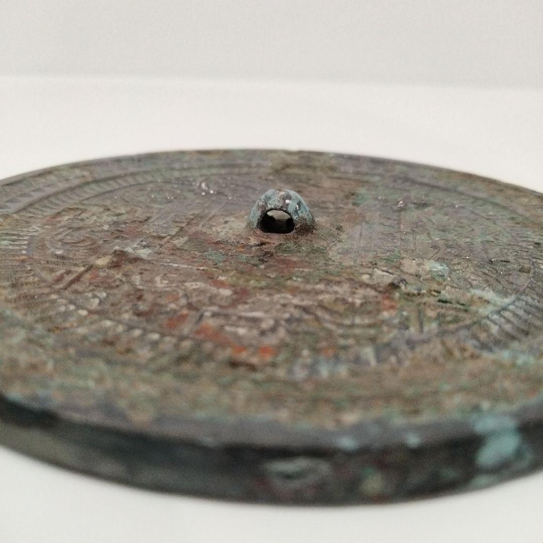 V364 中国 白銅 花弦文鏡 古鏡 白銅鏡 直径9㎝ J