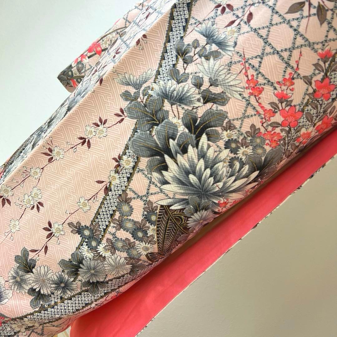 384 振袖フルセット 正絹 ピンク 桃 金彩 刺繍 駒刺繍 フェミニン 総柄