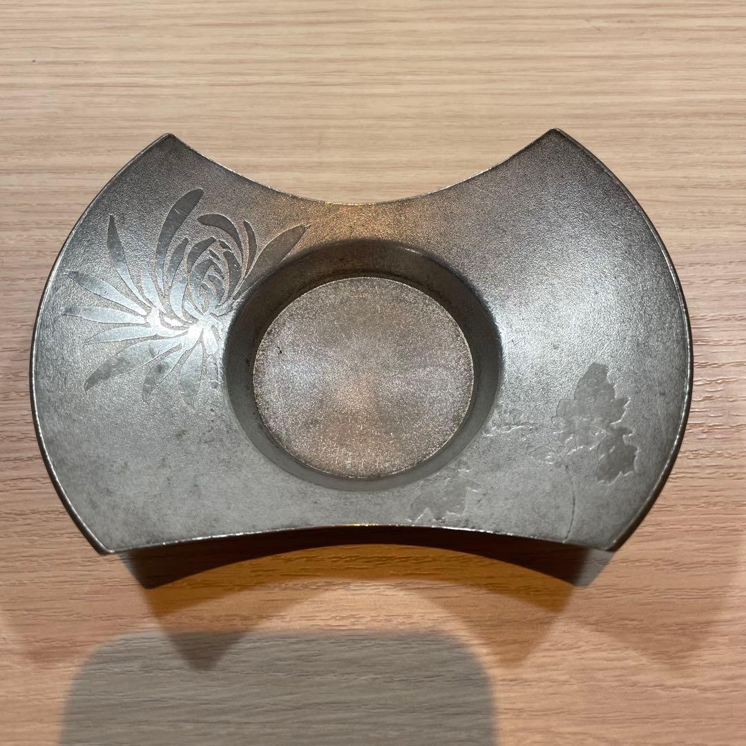 【匿名便】昭和 2年 薩摩 山﨑 錫器 分銅型 茶たく　5点セット