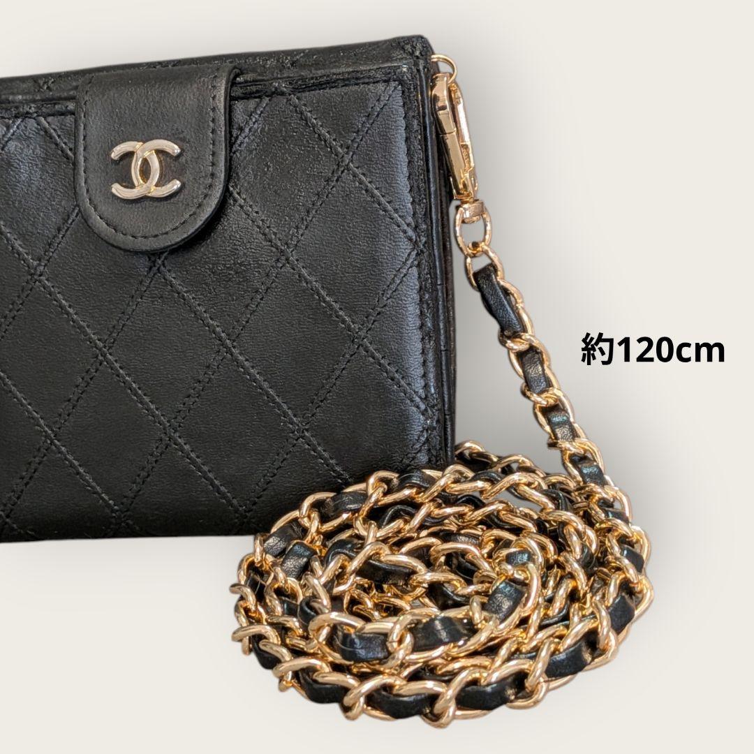 シャネル　ビコローレ　Wホック折り財布　ラムスキン　黒　ミニ財布　ショルダー