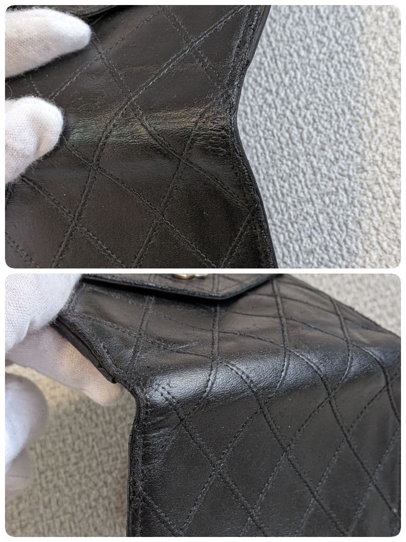 シャネル　ビコローレ　Wホック折り財布　ラムスキン　黒　ミニ財布　ショルダー