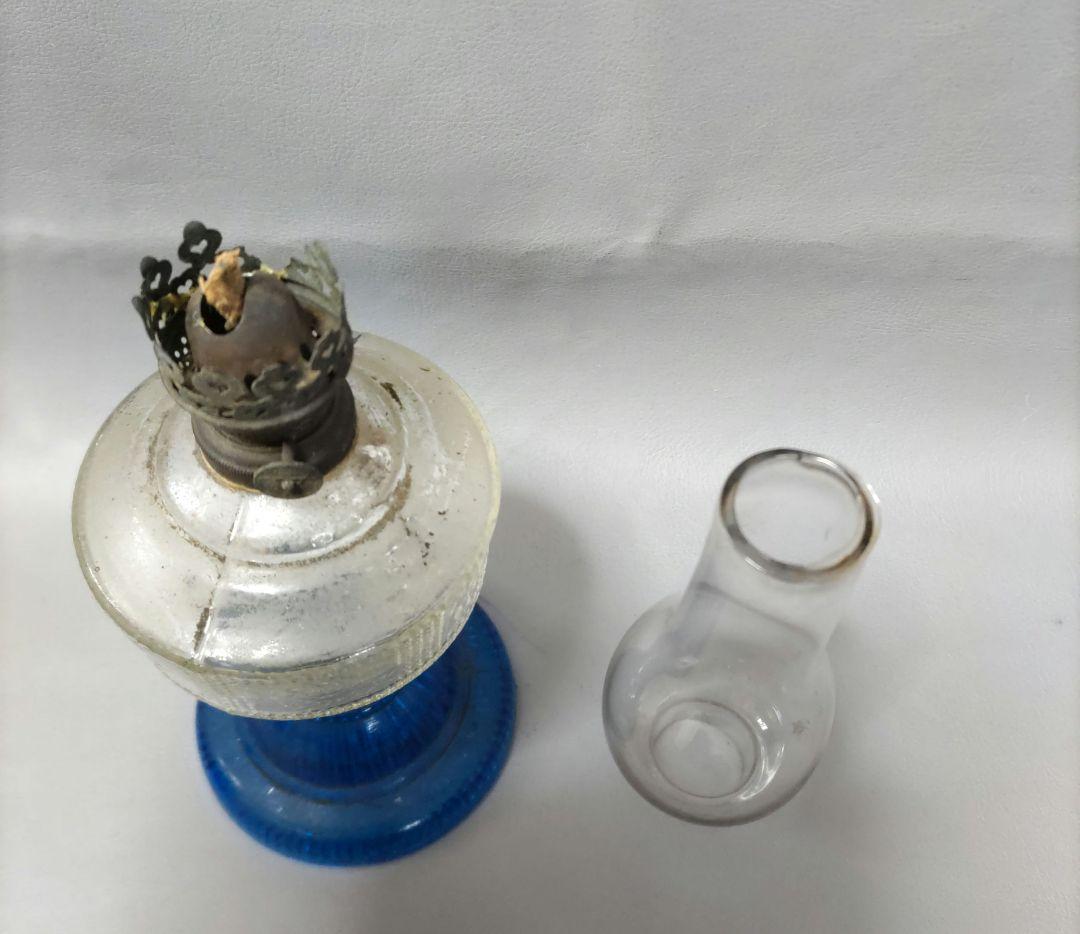 大正硝子　オイルランプ　ブルー D605